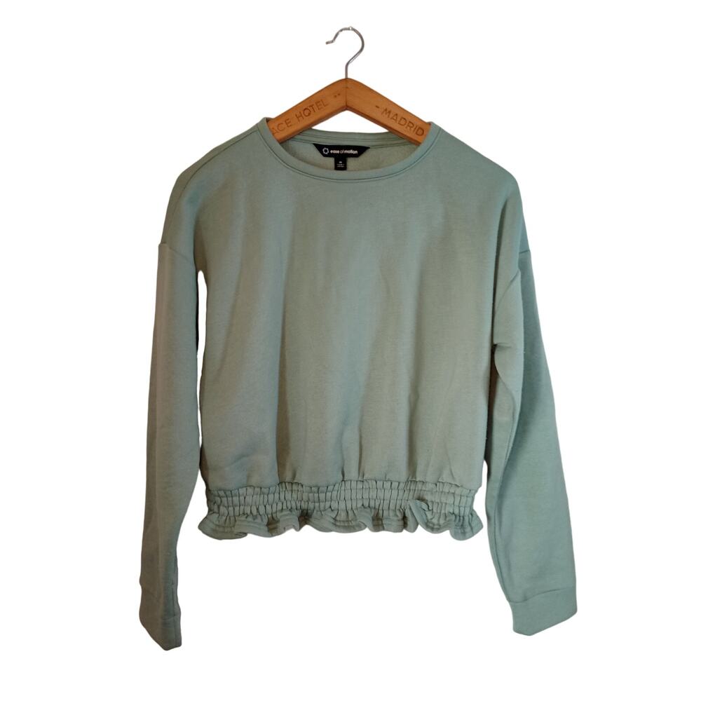 Ease of Motion Women's Long Sleeve Ruched Waist Top Sage Size Medium